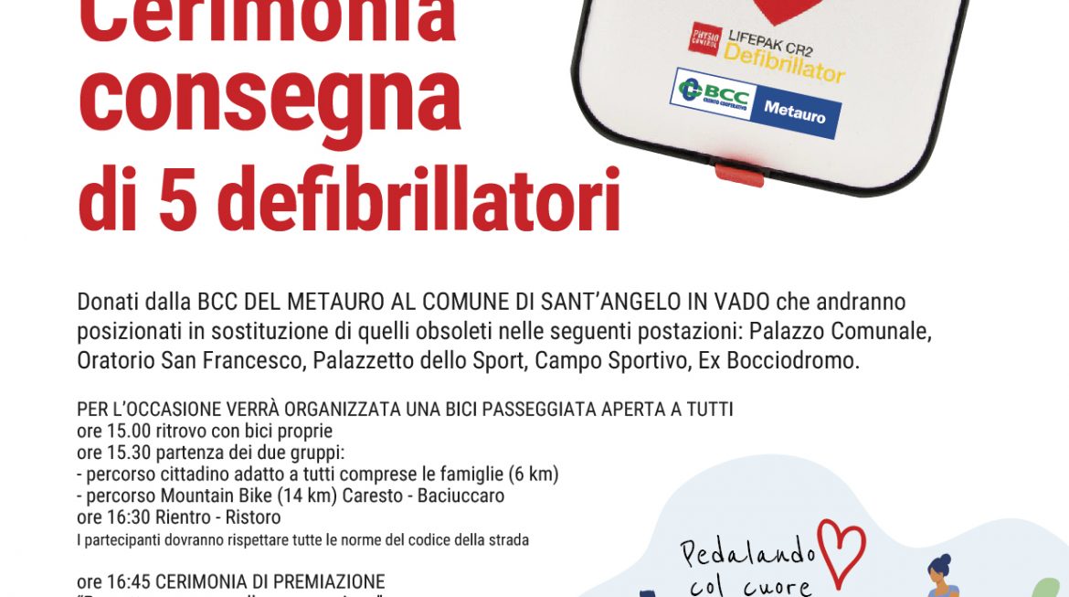 5 DEFIBRILLATORI DI NUOVA GENERAZIONE DONATI DALLA BCC METAURO AL COMUNE DI SANT’ANGELO IN VADO